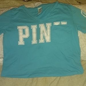 Pink pocket shirt baby blue size small womens